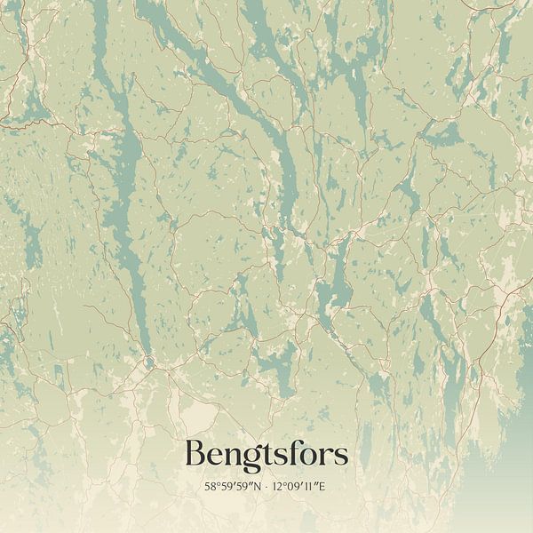 Vintage landkaart van Bengtsfors, Sweden. van Stad & Wand