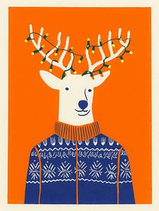 Festliche Rentiere mit Weihnachtsbeleuchtung - fröhlich modernen Winter Illustration