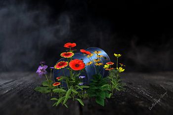 3d-Illustration. Blühendes Fass ohne Boden.