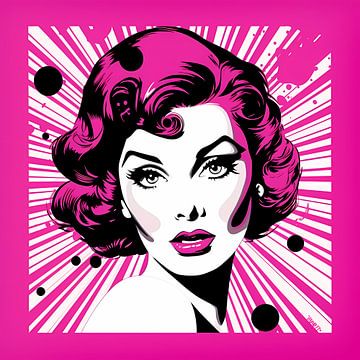Roze Pop Art Canvas: Vrouw Jaren 50 van Surreal Media