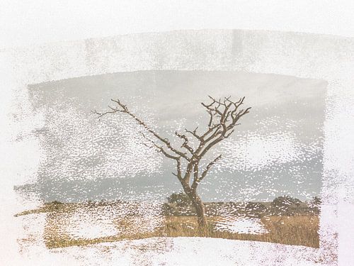 Baum in Afrika: Gemischtes Medienkunstwerk im Vintage-Look