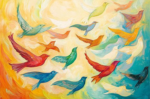 Kleurrijke abstracte vogels in vlucht
