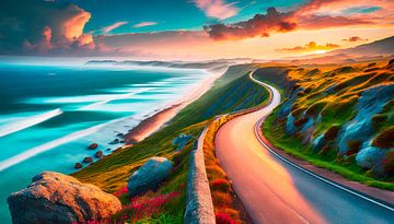 Sea with landscape and road by Mustafa Kurnaz