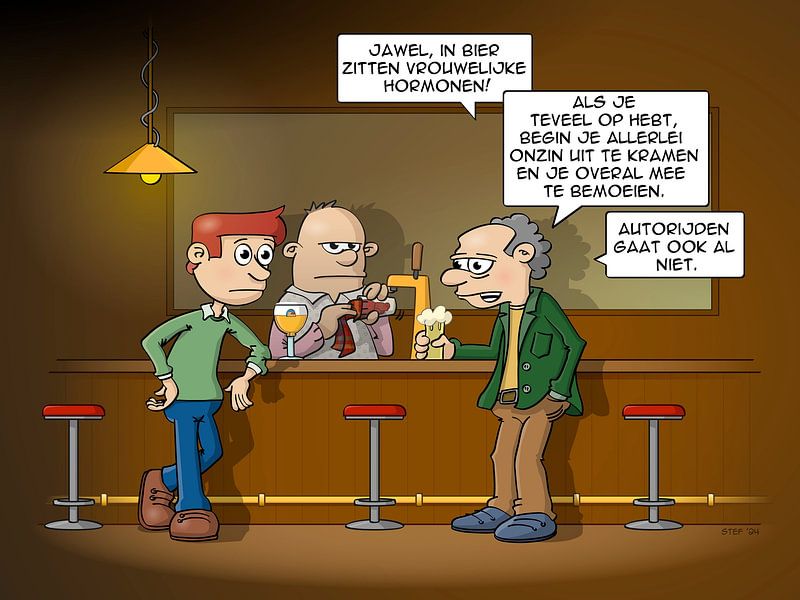 Cartoon; weibliche Hormone im Bier von Galerie Ringoot