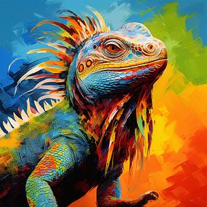 Iguana: Kleurrijk Abstract Canvas van Surreal Media