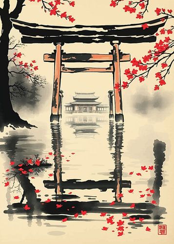 Japanse Torii poort en kersenbloesem