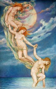 Evelyn De Morgan, Eintauchen der Mondstrahlen in das Meer - 1914