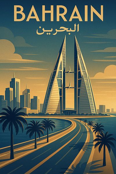Bahrain World Trade Center Poster - Vintage Manama Skyline Art par Travel Shop