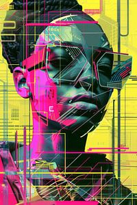 Neon-coloured portrait of a woman