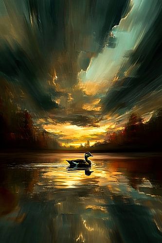 Eend op spiegelend water