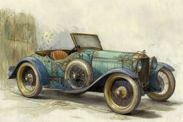 Gedetailleerde tekening van een oldtimer cabriolet - 