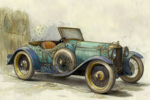 Detailed drawing of a vintage convertible - 
