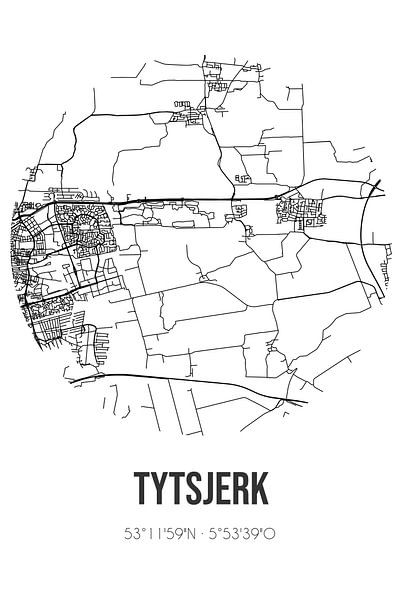 Tytsjerk (Fryslan) | Map | Black and white by Prints of Place
