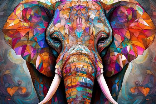 Portret van een kleurige olifant in kunstzinnige  stijl