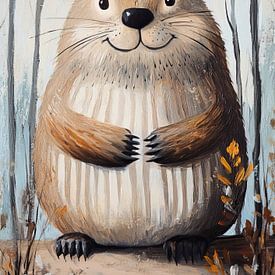 Niedlicher Biber mit Blättern von Blickfänger Gemälde