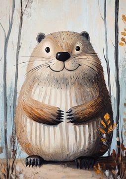 Niedlicher Biber mit Blättern von Blickfänger Gemälde