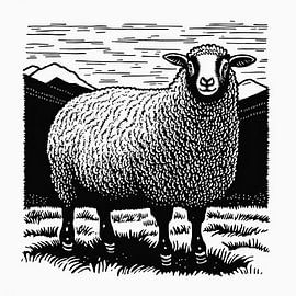 Schaap linosnede afdruk