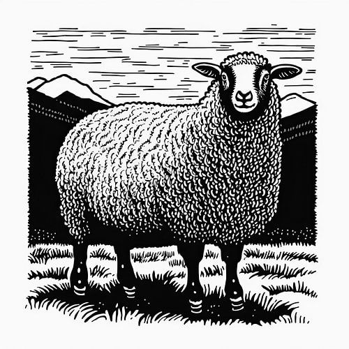 Schaap linosnede afdruk