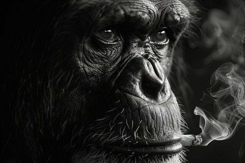 Black and white portrait of a thoughtful monkey by Poster Art Shop