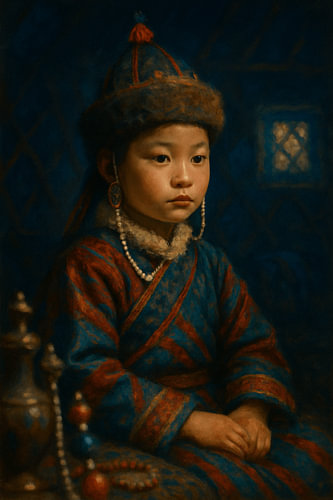Twilight in the Yurt – Porträt eines jungen Mongolen
