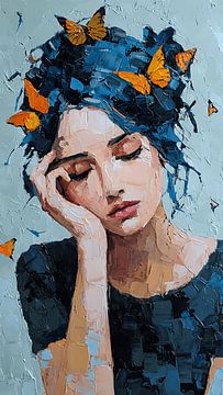 Melancholic Girl Releasing Butterflies From Hair by Aden Pink Studio