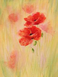 Leuchtend rote Mohnblumen in einem Getreidefeld Acrylgemälde