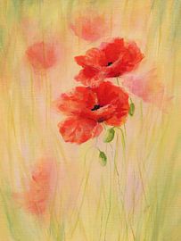 Leuchtend rote Mohnblumen in einem Getreidefeld Acrylgemälde von Karen Kaspar