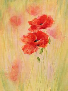 Leuchtend rote Mohnblumen in einem Getreidefeld Acrylgemälde