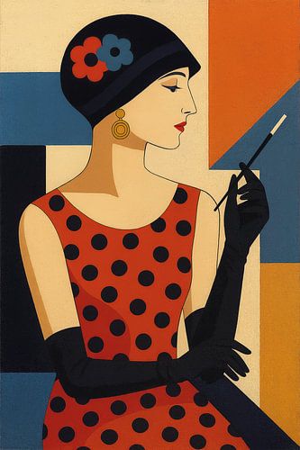 Een illustratie van een vrouw in Bauhaus-stijl.