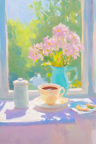 Matin d'été à la fenêtre - Moment café impressionniste