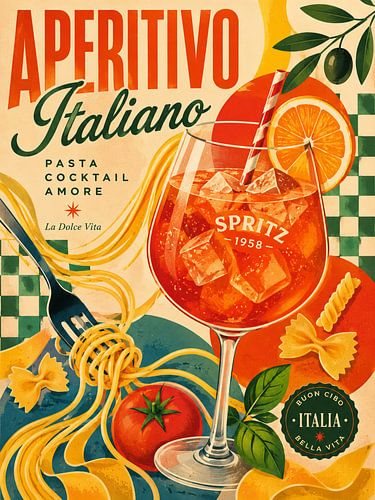 Art vintage italien sombre sur le thème de l'apéritif