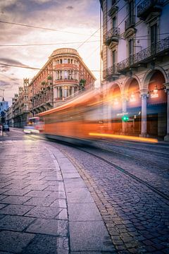 Light tracks: Tram journey through Turin by Night