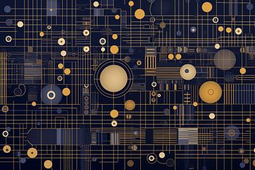Technologische Abstraktion in Gold und Schwarz von Whale & Sons
