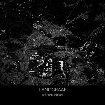 Zwart-witte landkaart van Landgraaf, Limburg. van Rezona