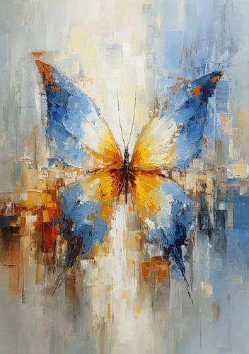 Abstrakter Schmetterling in Blau und Gelb