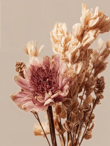 Warm zand beige droogbloemen boeket