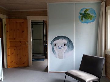 Customer photo: The happy ostrich (funny watercolor painting charcoal animals bird nursery baby room) by Natalie Bruns