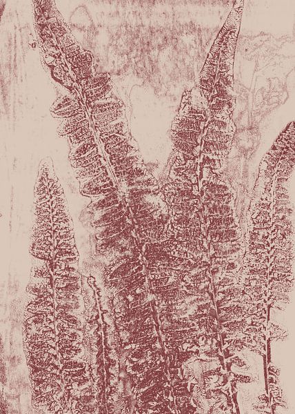 Abstract botanisch. Varens in baksteen op beige. van Dina Dankers