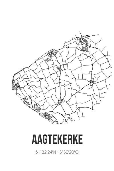 Aagtekerke (Zeeland) | Map | Black and white by Prints of Place