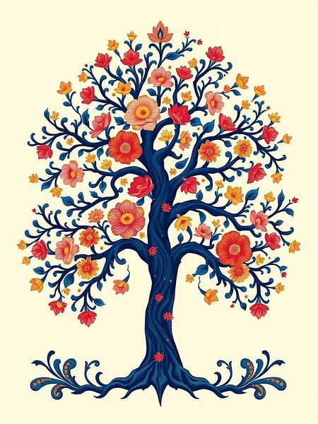 L'arbre de vie fantaisiste : Une célébration vibrante de l&#039;art populaire de l&#039;abondance et du renouvellement éternel de la nature par Artistic