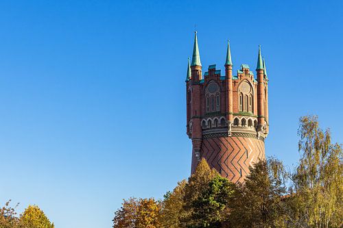 Uitzicht op de watertoren in de Hanzestad Rostock in de herfst van Rico Ködder