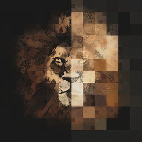 Kop van leeuw abstract en realistisch in één