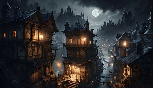 de oude stad in het maanlicht