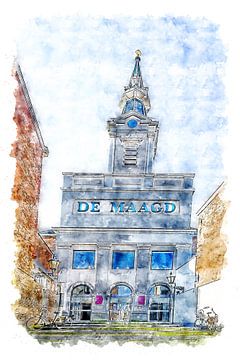 Theater De Maagd in Bergen op Zoom (aquarel) van Art by Jeronimo