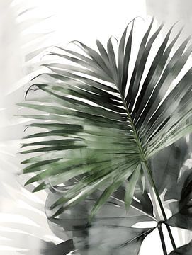 Palm leaf and monstera leaf in watercolour by Moody Mindscape