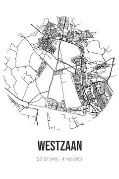 Westzaan (Noord-Holland) | Karte | Schwarz und Weiß von Rezona