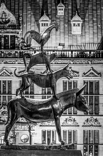 De Bremer stadsmuzikanten in Bremen - zwart-wit