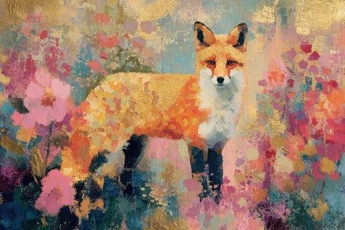 Vos in een gouden bloemenzee