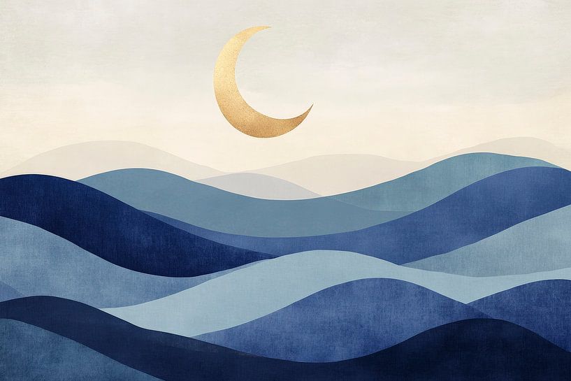 Gentle waves under golden moonlight by Poster Art Shop