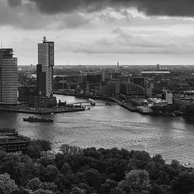 Panorama Rotterdam Euromast Schwarz-Weiss von Vincent Fennis